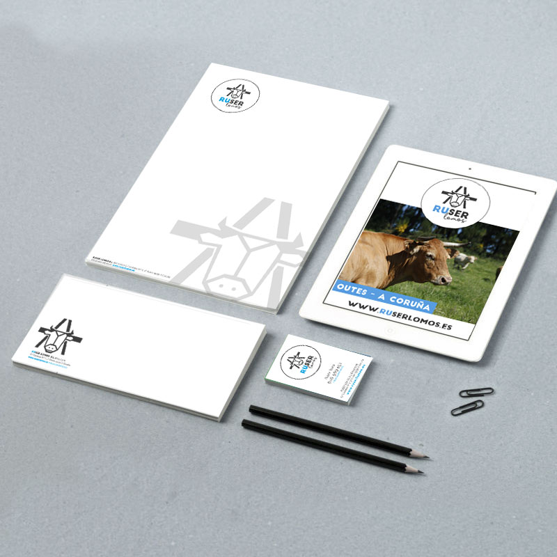 Dise&ntilde;o  de logotipo  y papeleria corporativa Ruser Lomos